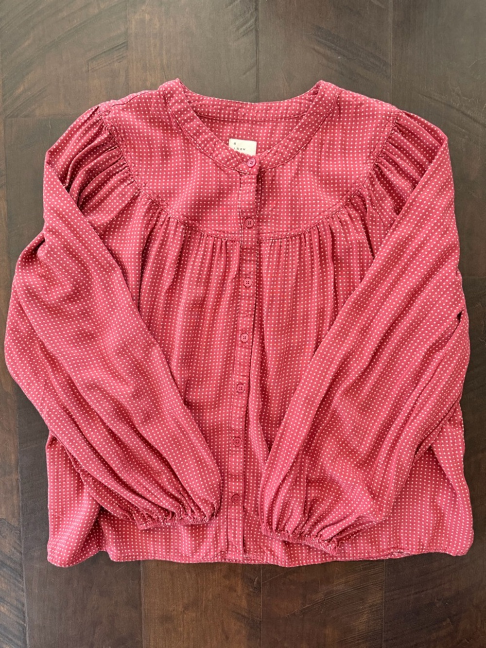 💛 A New Day Rose Pink Swiss Dot Peasant Blouse Balloon Sleeve Top M